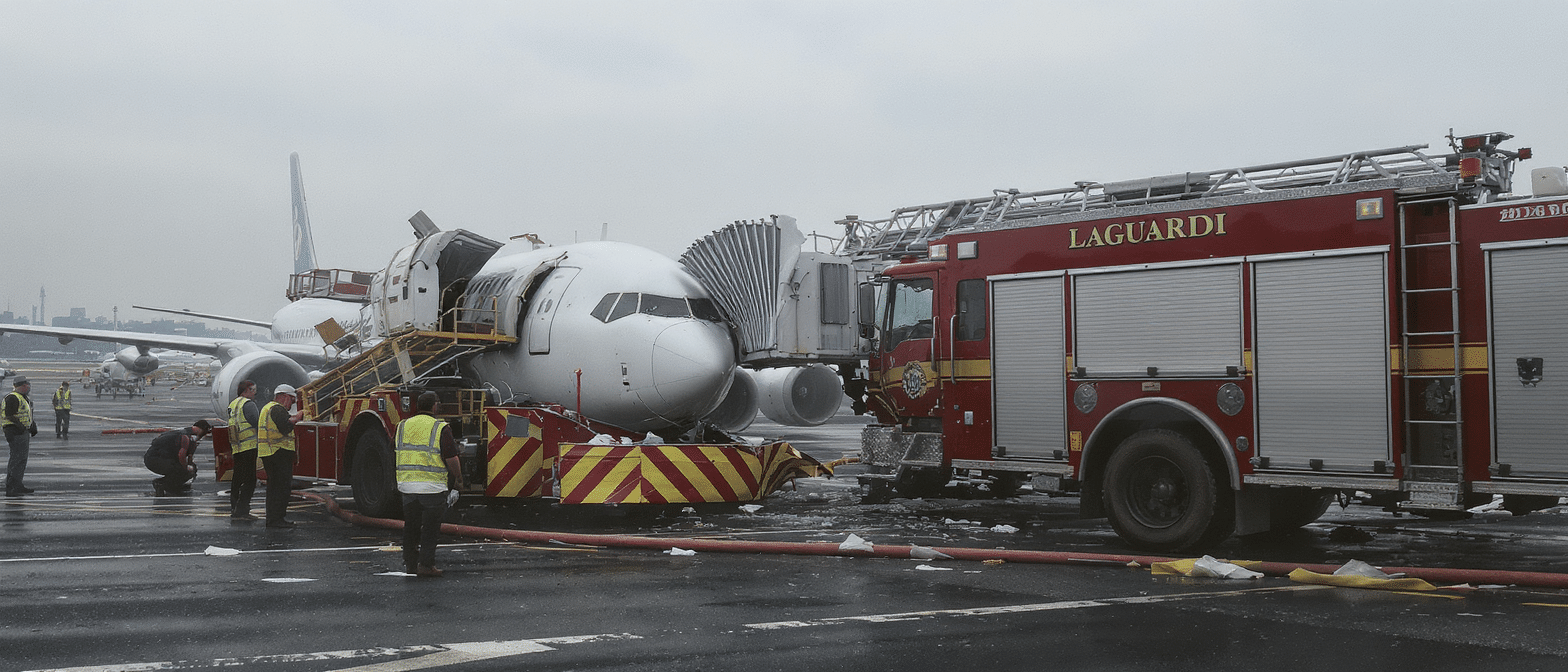 fermeture temporaire de l'aéroport laguardia à new york suite à une collision mortelle entre un avion et un véhicule d'urgence sur la piste, provoquant des perturbations majeures.